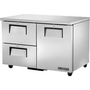 Refrigerador bajo mostrador de 48-3/8", 1 puerta, puerta sólida, batientes, 2 cajones, 2 repisas
