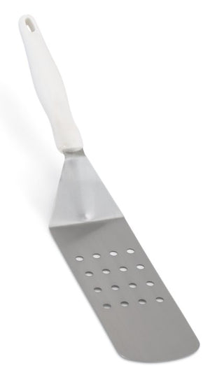 Uso rudo acero inoxidable perforado hamburger turner con blanco nylon Ergo Grip™ mango