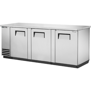 Refrigerador contra-barra de doble acceso de 90-3/8", 3 puertas frontales y 3 traseras, puertas sólidas, exterior de acero inoxidable