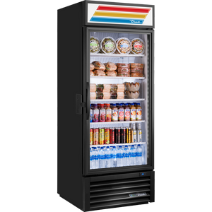 Refrigerador exhibidor de 27-1/4", con temporizador de seguridad, 1 puerta, puertas de cristal, medias puertas, batientes, 4 repisas