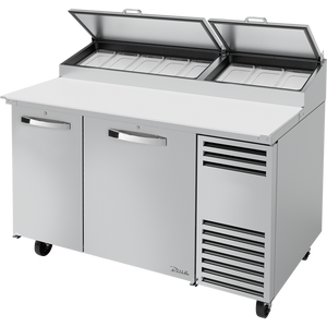 Mesa refrigerada para preparación de pizza de 60-1/4", tapa angular, 2 puertas, 4 repisas, Spec Package 3