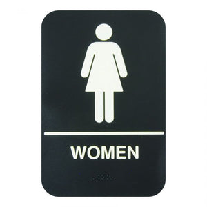 Señal informativa con braille "mujeres" 6" X 9"