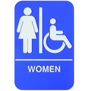 Señal informativa con braille "mujeres accesible" 6" X 9"