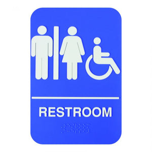 Señal informativa con braille "baño accesible" 6" X 9"