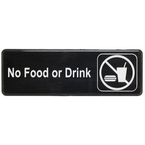 Señal informativa con símbolos "no alimentos ni bebidas" 9" X 3"