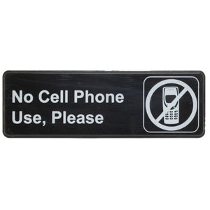 Señal informativa con símbolos "favor de no usar celular" 9" X 3"