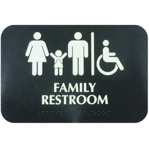 Señal informativa con braille "baño familiar" 9" X 6"