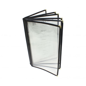 Porta menú tipo libro de 6 páginas 7 1/2" x 13 1/4", negro
