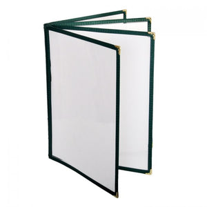 Porta menú tipo libro de 4 páginas 8 1/2" X 11" color verde
