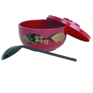 Bowl japonés para noodles 30 oz rojo con tapa y cucharón