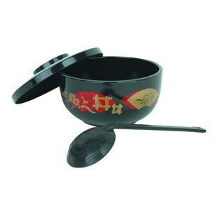Bowl japonés para noodles 30 oz negro con tapa y cucharón