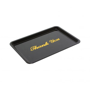 Charola para propinas de plástico 4 1/2" x 6 1/2" con impresión dorada, negra