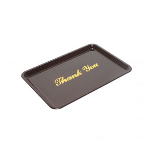 Charola para propinas de plástico 4 1/2" x 6 1/2" con impresión dorada, café