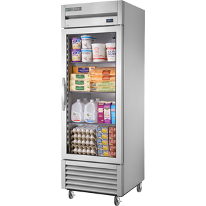 Refrigerador vertical de 27", 1 puerta, puertas de cristal, batientes, acero inoxidable