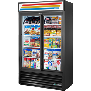 Refrigerador exhibidor de 47-1/8", slim line, 2 puertas, puertas de cristal, corredizas, 8 repisas