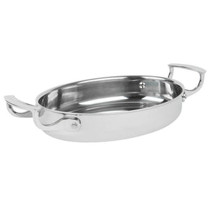 10" Miramar® exhibición batería de cocina ovalado 18-8 grade acero inoxidable au gratin inserto en acabado espejo