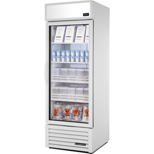 Refrigerador científico exhibidor de 27", 1 puerta, puertas de cristal, batientes, 4 repisas
