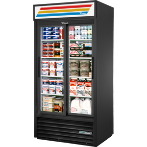 Refrigerador exhibidor de 39-1/2", 2 puertas, puertas de cristal, corredizas, 8 repisas