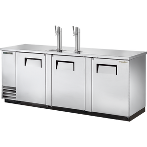 Dispensador de cerveza directo de 90-3/8", 3 puertas, 4 barriles, puertas sólidas, exterior de acero inoxidable