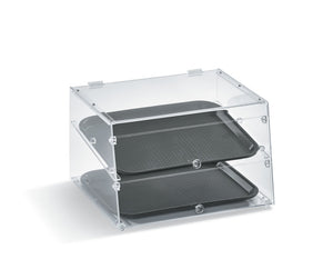 2-nivel acrylic knockdown baked goods exhibición carcasa con front y rear acceso