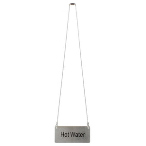 Letrero colgante con cadena para agua caliente, acero inoxidable 3 1/2 x 1 3/4
