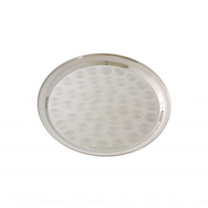 Charola redonda de acero inoxidable con borde angosto 10"