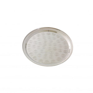 Charola redonda de acero inoxidable con borde angosto 14"