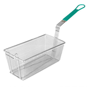 Canastilla rectangular para freír con mango verde niquelada