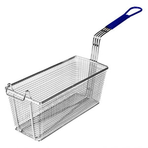 Canastilla rectangular para freír con mango azul niquelada