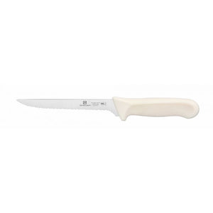 Cuchillo utilitario con hoja de 6", serrado, mango de polipropileno blanco, acero alemán, NSF