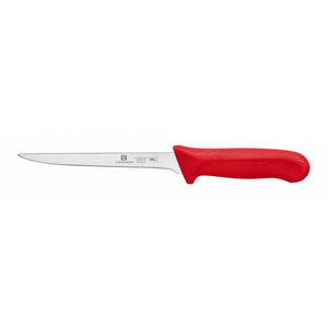 Cuchillo para deshuesar con hoja de 6", angosto, mango de polipropileno rojo, acero alemán, NSF