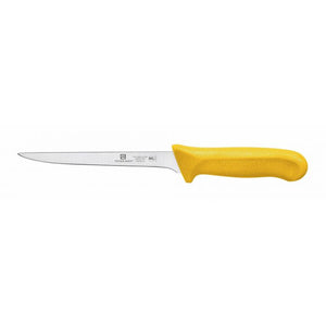 Cuchillo para deshuesar con hoja de 6", angosto, mango de polipropileno amarillo, acero alemán, NSF