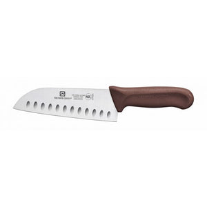 Cuchillo Santoku con hoja de 7", alveolado, mango de polipropileno café, acero alemán, NSF