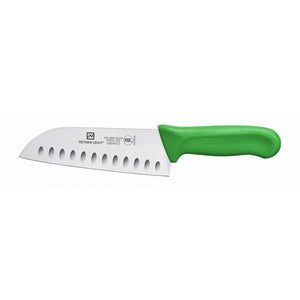 Cuchillo Santoku con hoja de 7", alveolado, mango de polipropileno verde, acero alemán, NSF