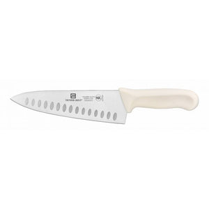Cuchillo chef con hoja de 8", alveolado, mango de polipropileno blanco, acero alemán, NSF