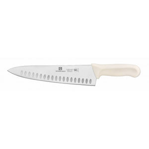 Cuchillo chef con hoja de 10", alveolado, mango de polipropileno blanco, acero alemán, NSF
