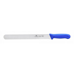 Cuchillo rebanador con hoja de 12", serrado, mango de polipropileno azul, acero alemán, NSF