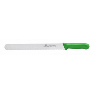 Cuchillo rebanador con hoja de 12", serrado, mango de polipropileno verde, acero alemán, NSF