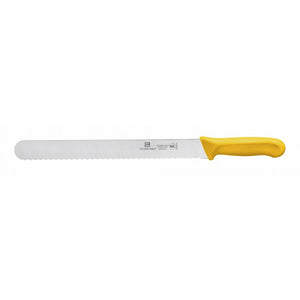 Cuchillo rebanador con hoja de 12", serrado, mango de polipropileno amarillo, acero alemán, NSF