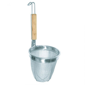 Espumadera para noodles de acero inoxidable con mango redondo de madera 5-1/2"