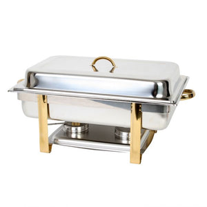 Chafer oblongo entero de acero inoxidable 8 qt con acentos dorados