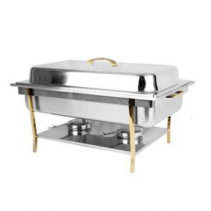 Chafer entero de acero inoxidable 8 qt con moldura y asas de latón