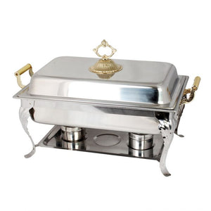 Chafer entero deluxe de acero inoxidable 8 qt con asa de latón