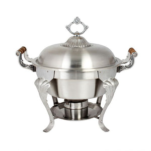 Chafer redondo medio de acero inoxidable 5 qt con asa de madera