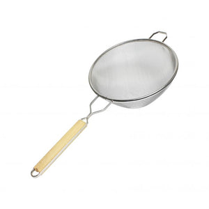 Colador con mango de madera de malla sencilla fina de acero inoxidable 10"
