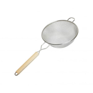 Colador con mango de madera de malla doble fina de acero inoxidable 10"