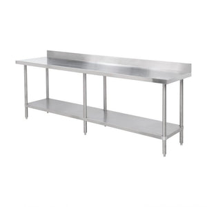 Mesa de trabajo de acero inoxidable 430, cubierta plana 24" x 96" x 35" con respaldo de 4"