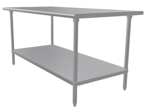Mesa de trabajo 72 x 36 pulg cubierta de acero inoxidable 304 calibre 14 con entrepaño ajustable