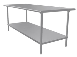 Mesa de trabajo 84 x 36 pulg cubierta de acero inoxidable 304 calibre 14 con entrepaño ajustable