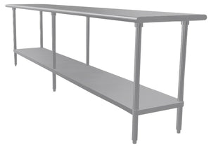 Mesa de trabajo 120 x 24 pulg cubierta de acero inoxidable 304 calibre 14 con entrepaño ajustable